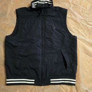Tommy Hilfiger Normcore Preppy Coastal Navy Vest with Striped Accents